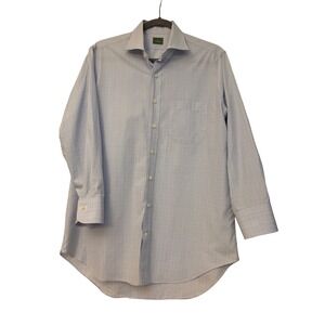 Sid Mashburn Mens Slim Fit Spread Collar Micro Check Gingham Shirt Blue White 16